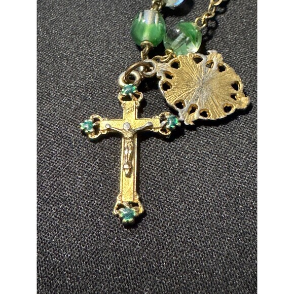 Glass Bead 2 Charms Cross & Mother Mary Gold Tone Lobster Clasp Bracelet - Picture 4 of 4